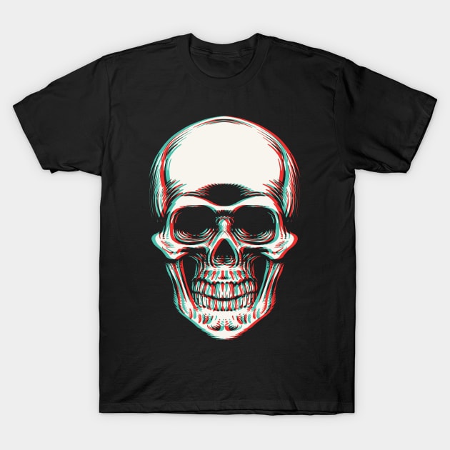 3D Effect Trippy Skull Face T-Shirt by CTKR Studio